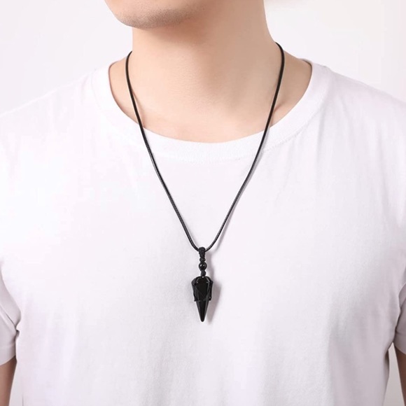 BRAND NEW UNISEX BLACK OBSIDIAN HEALING STONE NECKLACE NWT - Picture 4 of 5